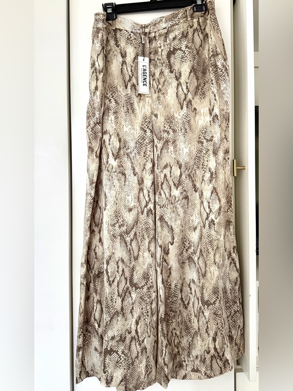 NWT L'AGENCE Beige and Brown Snakeskin Wide Leg Pants